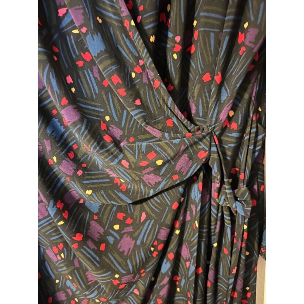 Anne Klein Dress 10 Faux Wrap Print Long Sleeve Stretch Career Church Washable - Picture 3 of 8